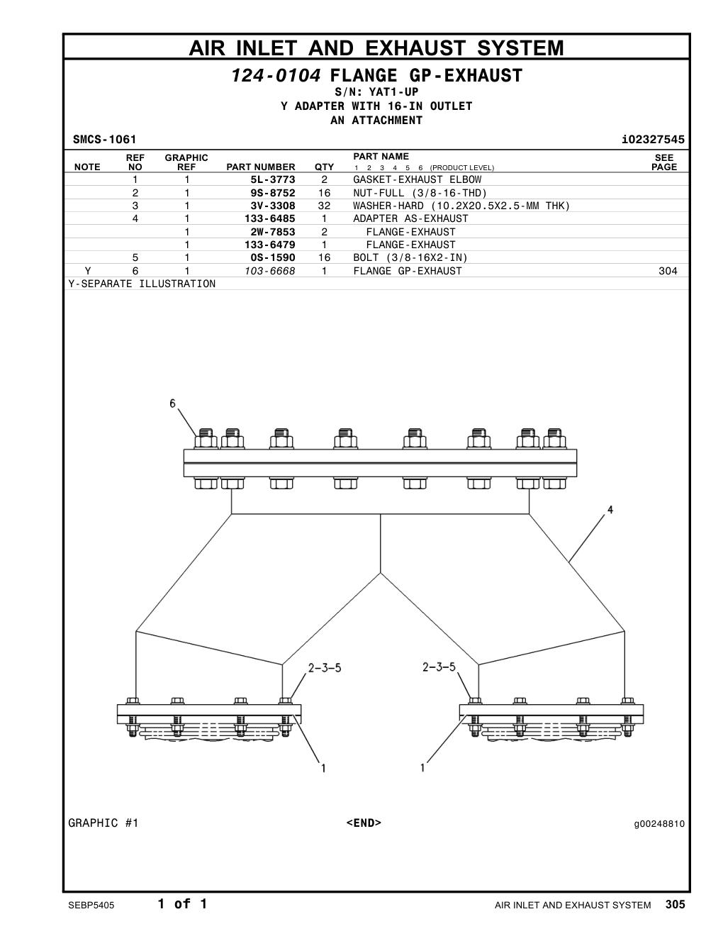 2W-7853 FLANGE-EXHAUST · S/N YAT1-UP CAT parts manual diagram