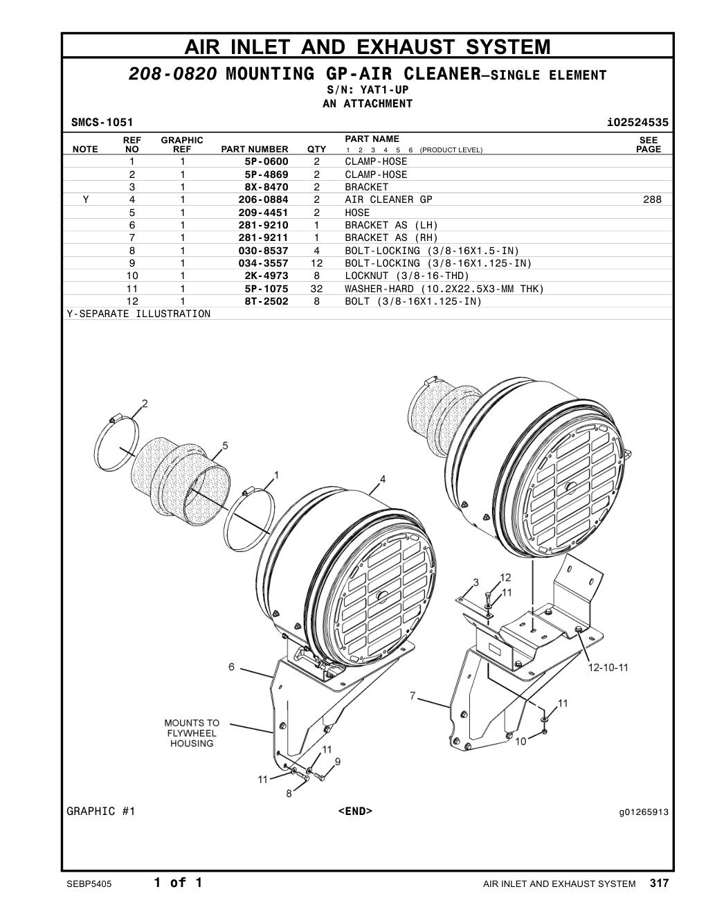 030-8537 BOLT-LOCKING (3/8-16X1.5-IN) · S/N YAT1-UP CAT parts manual diagram
