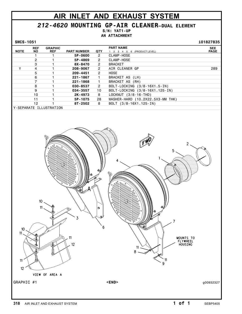 208-9067 AIR CLEANER GP · S/N YAT1-UP CAT parts manual diagram