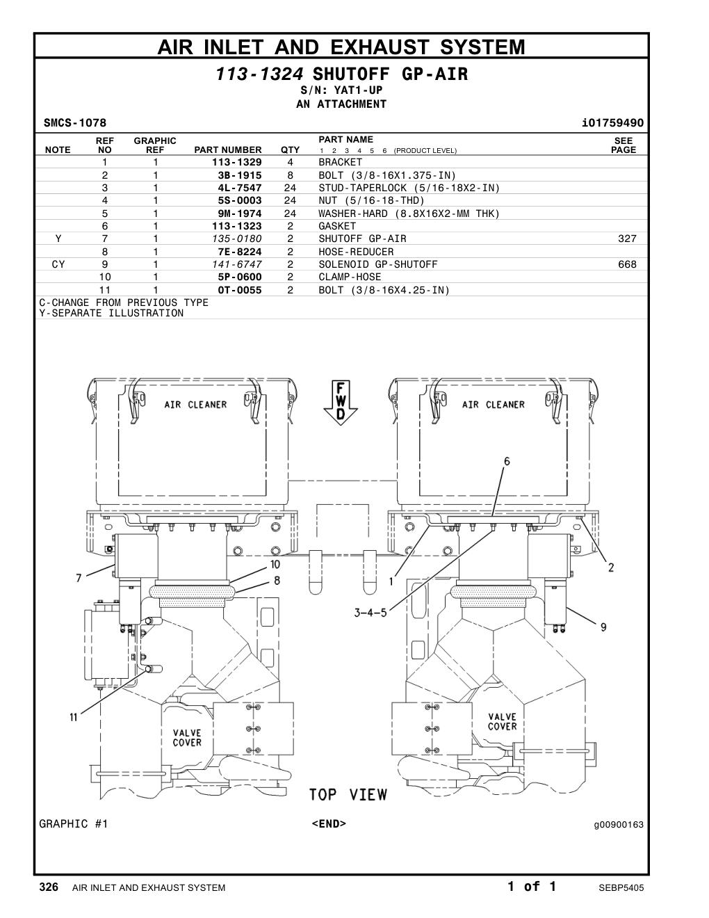7E-8224 HOSE-REDUCER · S/N YAT1-UP CAT parts manual diagram