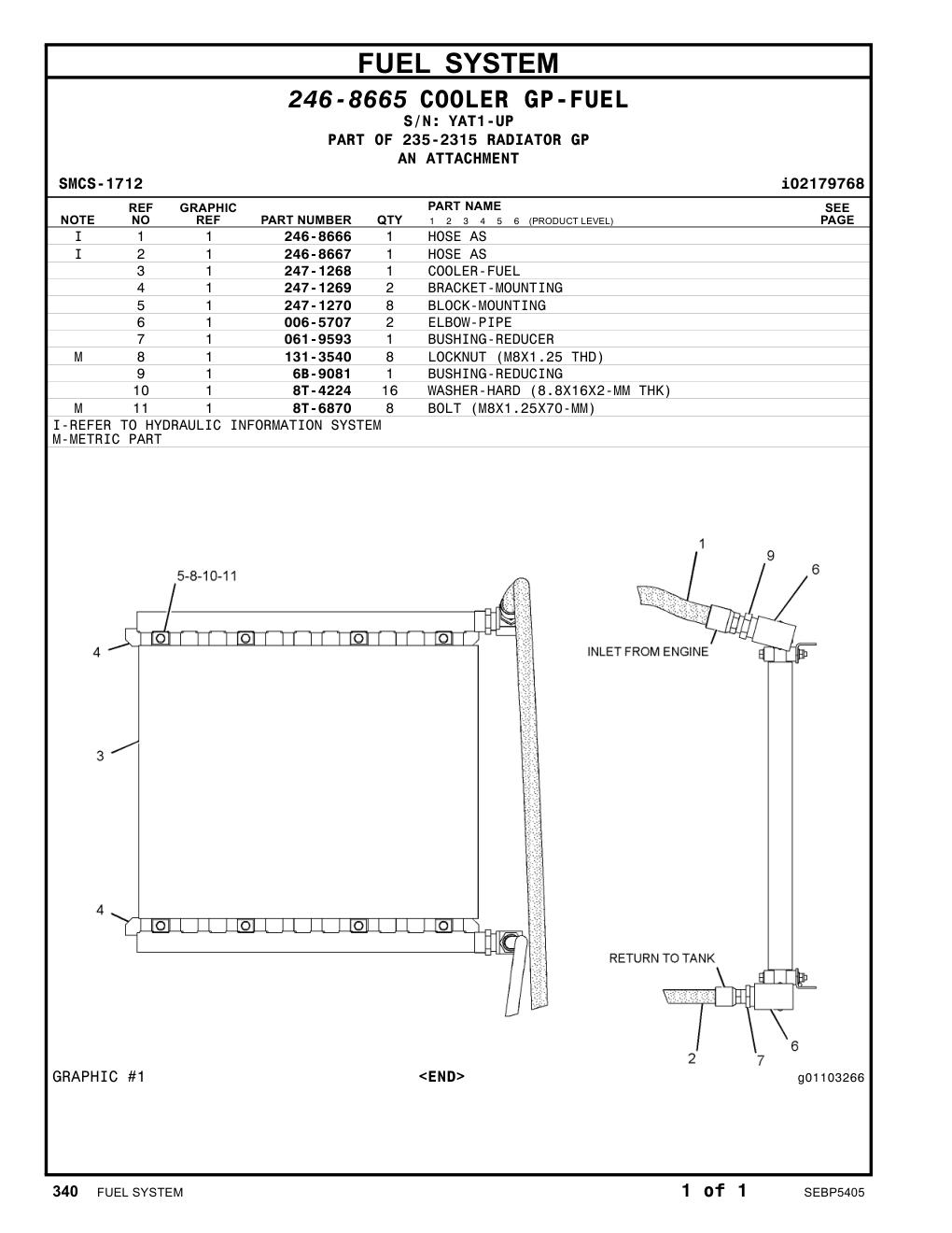 247-1268 COOLER-FUEL · S/N YAT1-UP CAT parts manual diagram