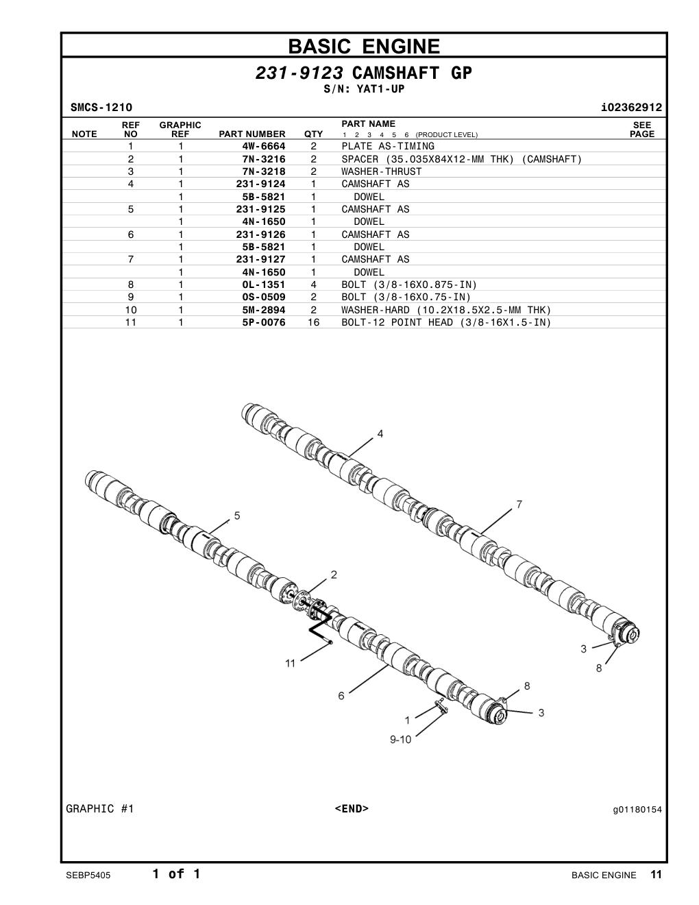 231-9125 CAMSHAFT AS · S/N YAT1-UP CAT parts manual diagram