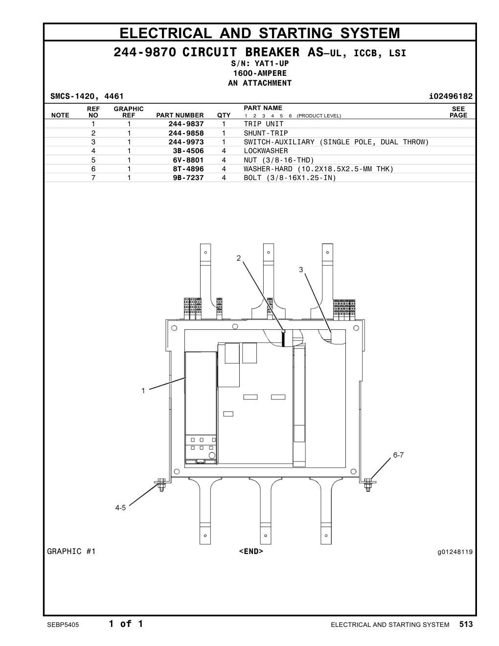 244-9973 SWITCH-AUXILIARY (SINGLE POLE, DUAL THROW) · S/N YAT1-UP CAT parts manual diagram