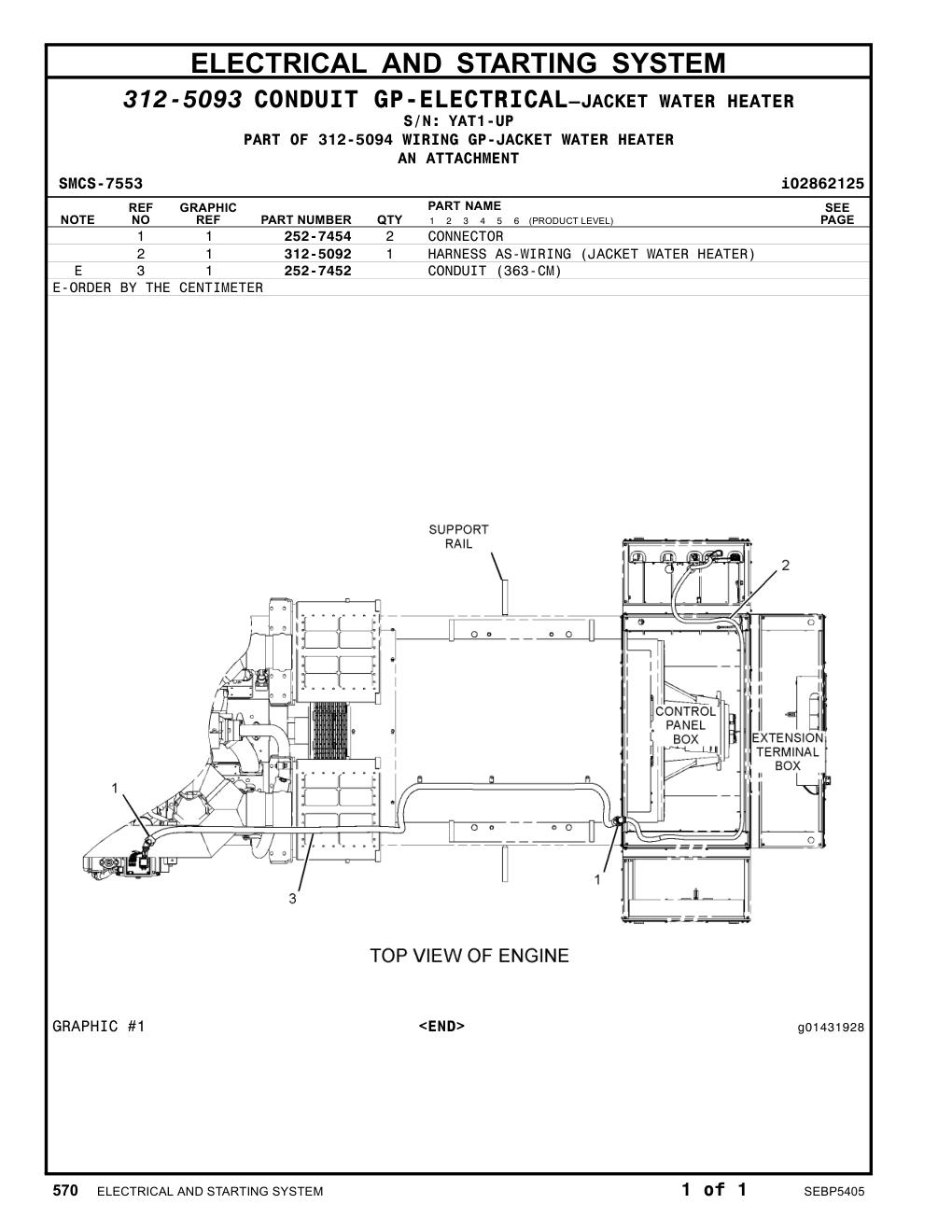 312-5092 HARNESS AS-WIRING (JACKET WATER HEATER) · S/N YAT1-UP CAT parts manual diagram