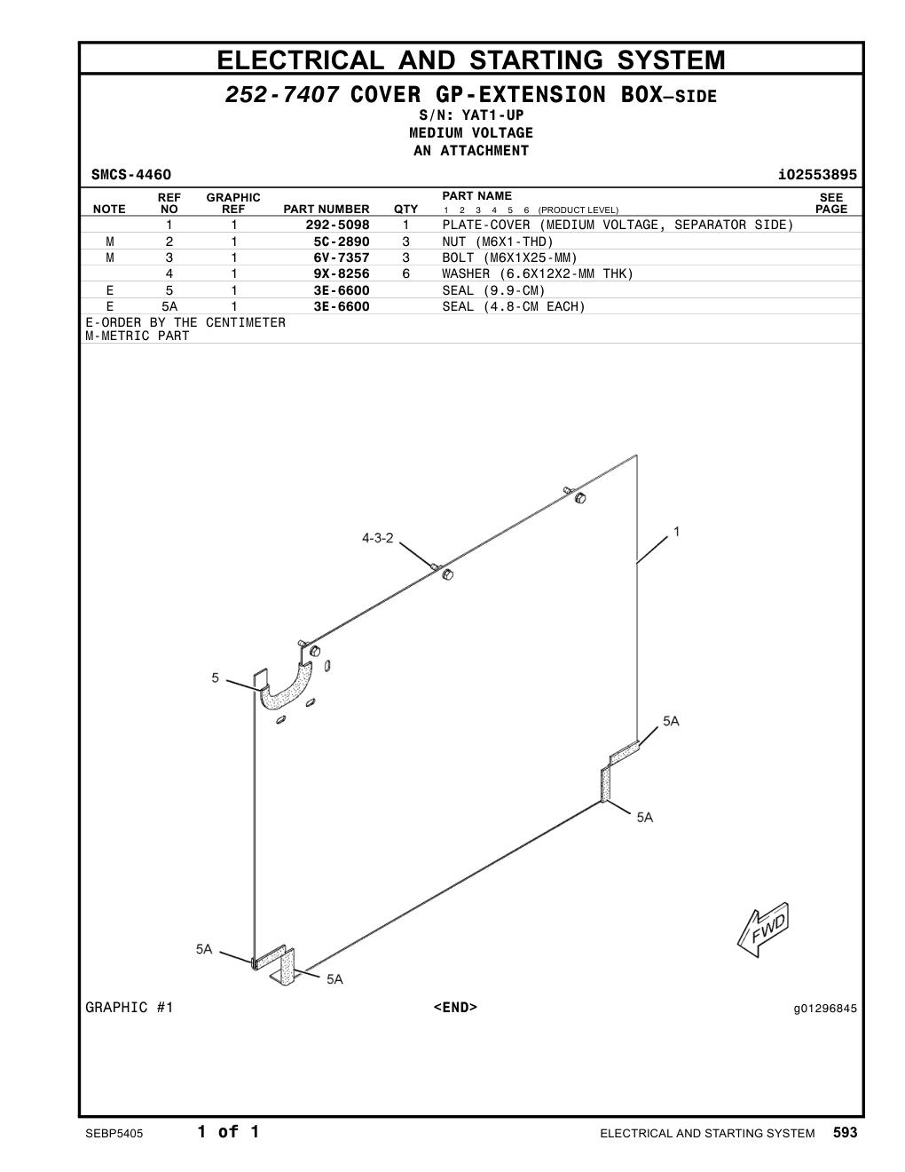 292-5098 PLATE-COVER (MEDIUM VOLTAGE, SEPARATOR SIDE) · S/N YAT1-UP CAT parts manual diagram