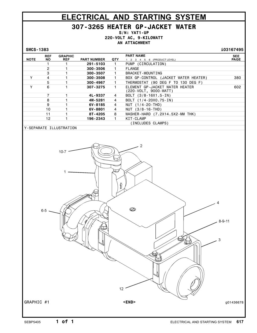 307-3275 ELEMENT GP-JACKET WATER HEATER · S/N YAT1-UP CAT parts manual diagram