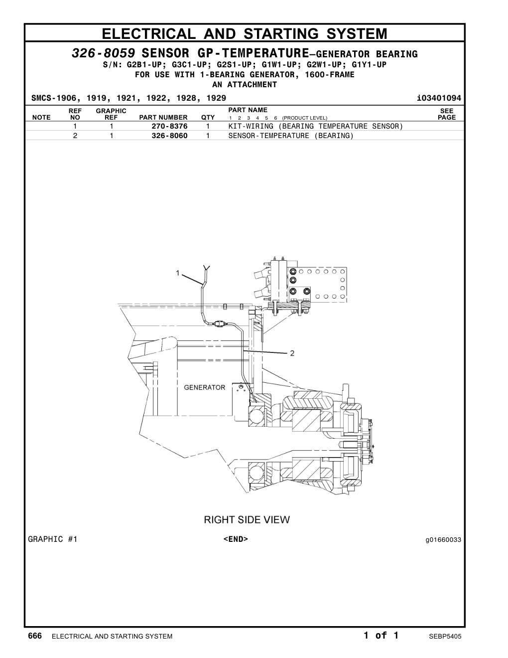 270-8376 KIT-WIRING (BEARING TEMPERATURE SENSOR) CAT parts manual diagram