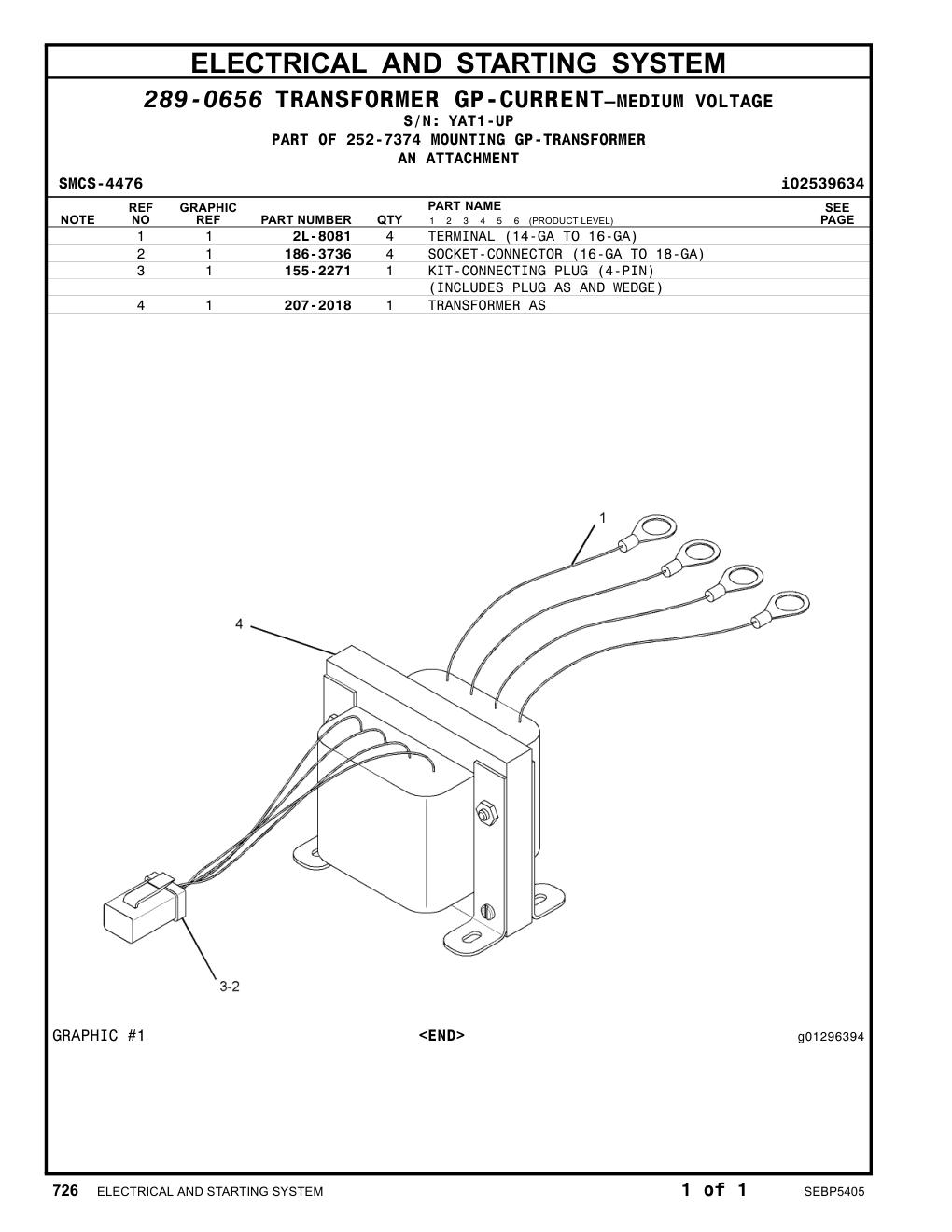 207-2018 TRANSFORMER AS (POTENTIAL) · S/N YAT1-UP CAT parts manual diagram