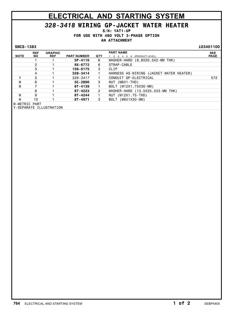328-3414 HARNESS AS-WIRING (JACKET WATER HEATER) · S/N YAT1-UP CAT parts manual diagram