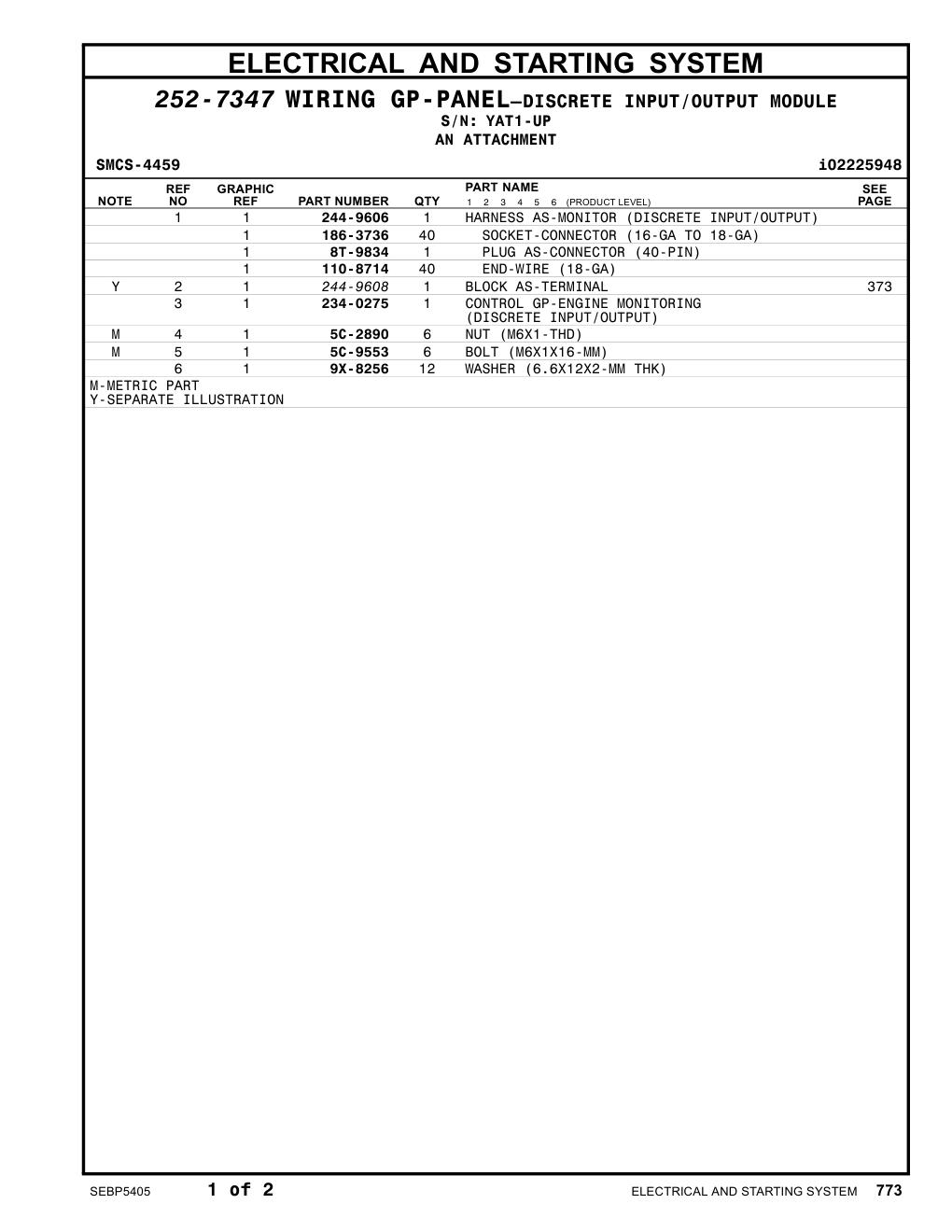234-0275 CONTROL GP-ENGINE MONITORING · S/N YAT1-UP CAT parts manual diagram
