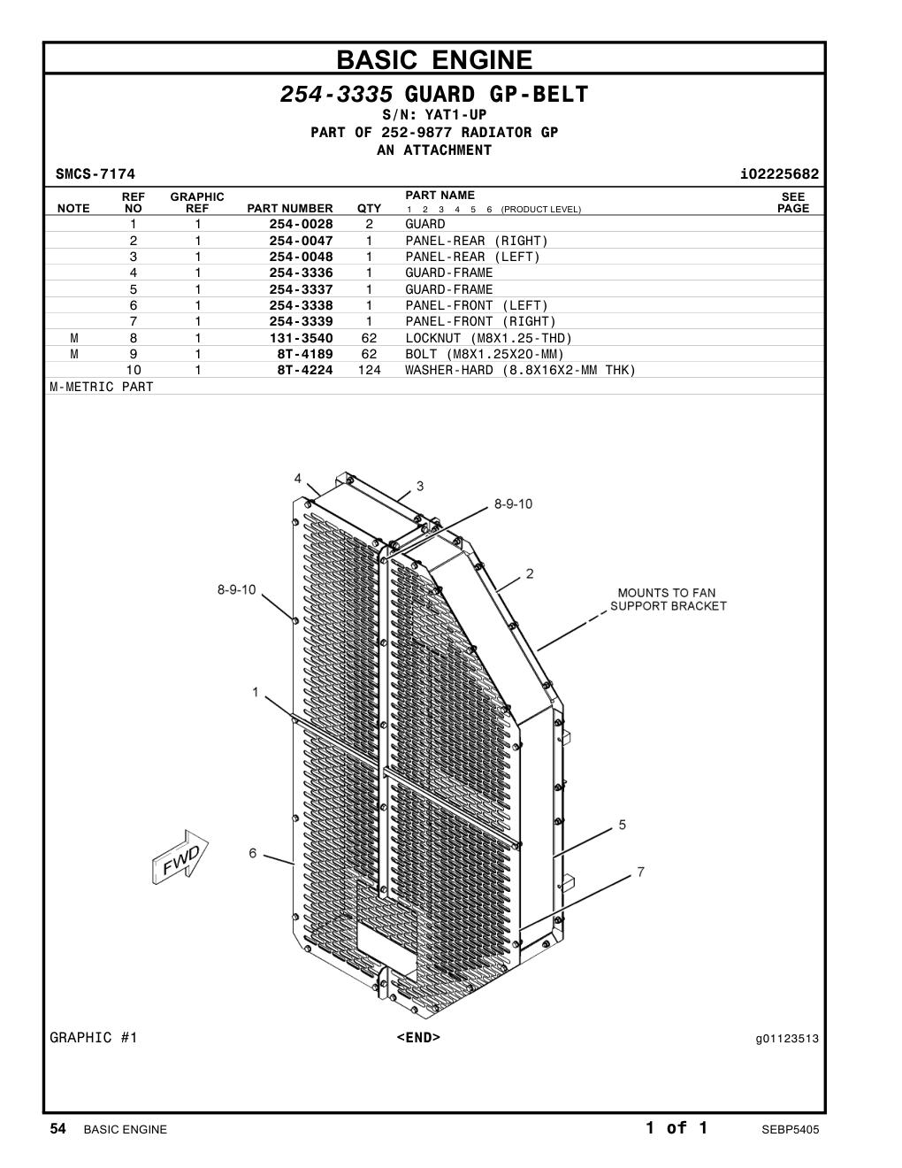 254-3338 PANEL-FRONT (LEFT) · S/N YAT1-UP CAT parts manual diagram