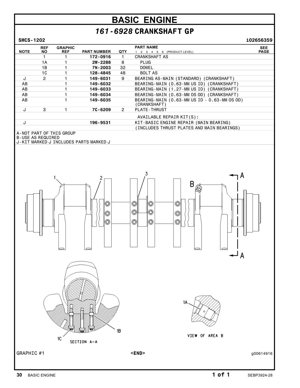 172-0916 CRANKSHAFTAS CAT parts manual diagram