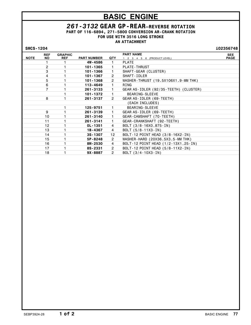 261-3141 GEAR-CRANKSHAFT(92-TEETH) CAT parts manual diagram