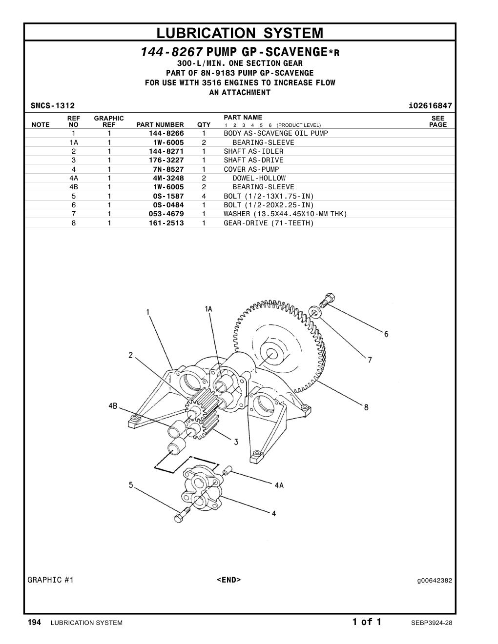 144-8266 BODYAS-SCAVENGEOILPUMP CAT parts manual diagram