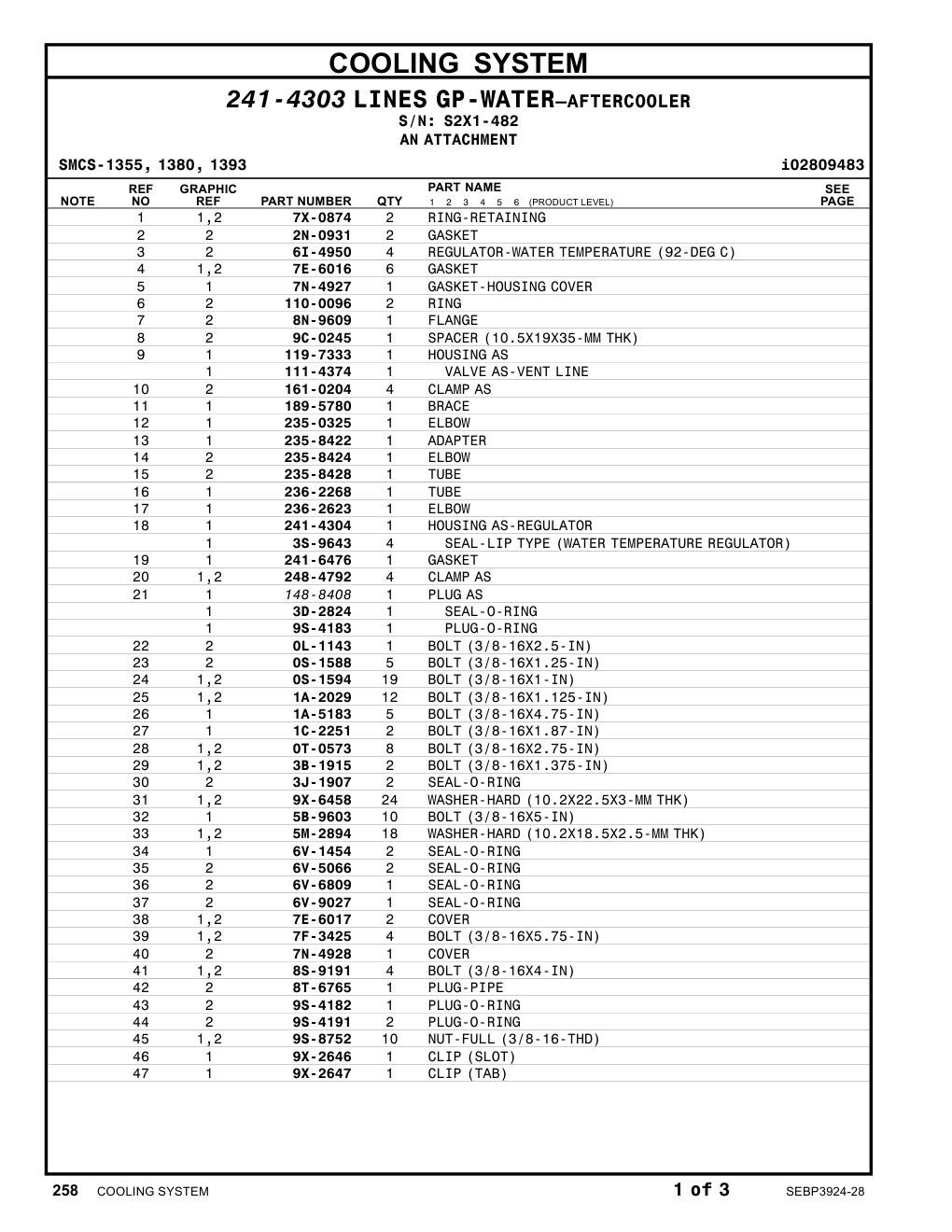 241-6476 GASKET · S/N S2X1-482 CAT parts manual diagram