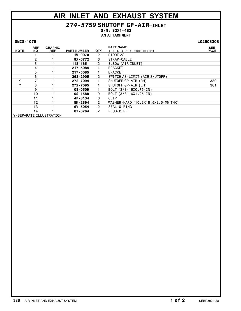 263-2905 SWITCH AS-LIMIT (AIR SHUTOFF) · S/N S2X1-482 CAT parts manual diagram