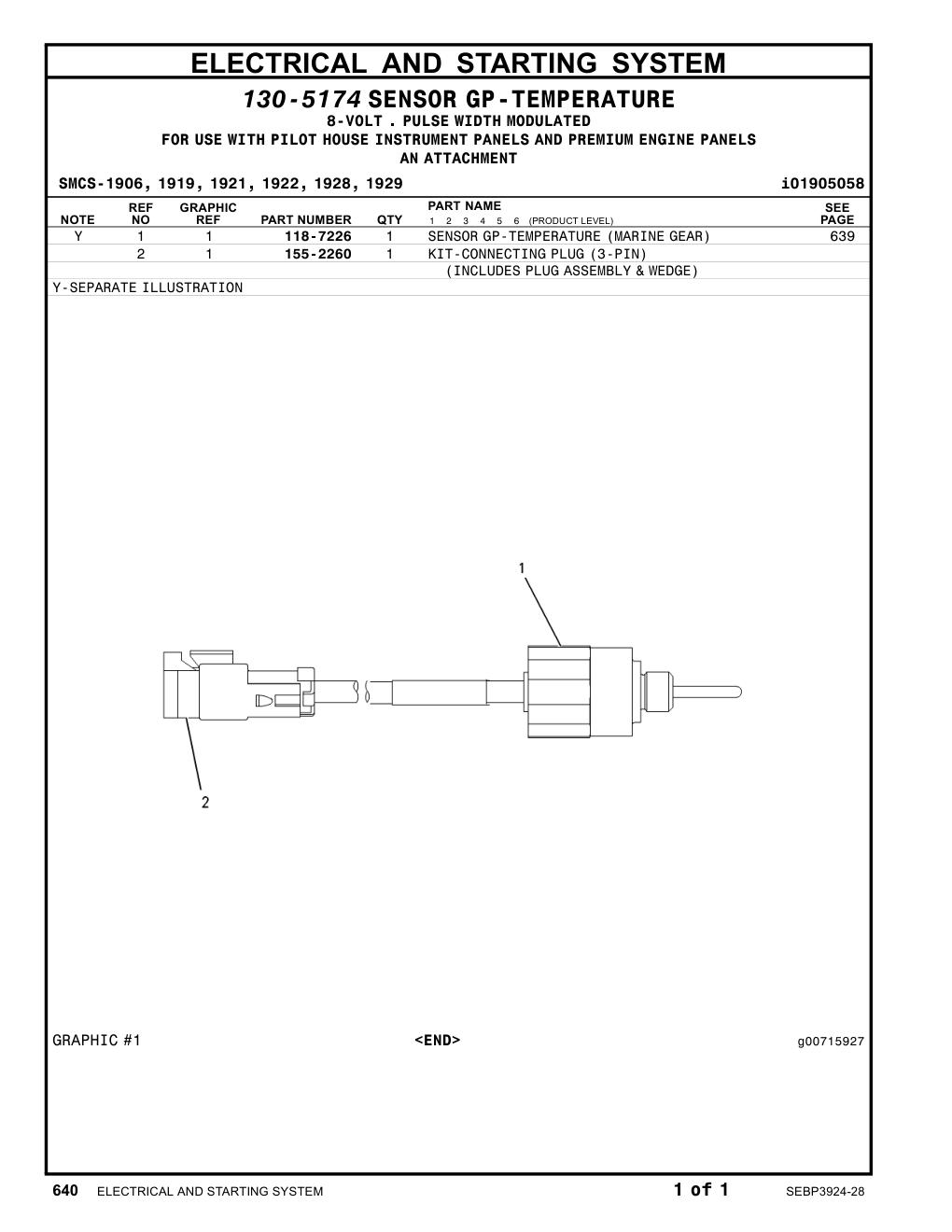 118-7226 SENSORGP-TEMPERATURE (MARINE GEAR) CAT parts manual diagram