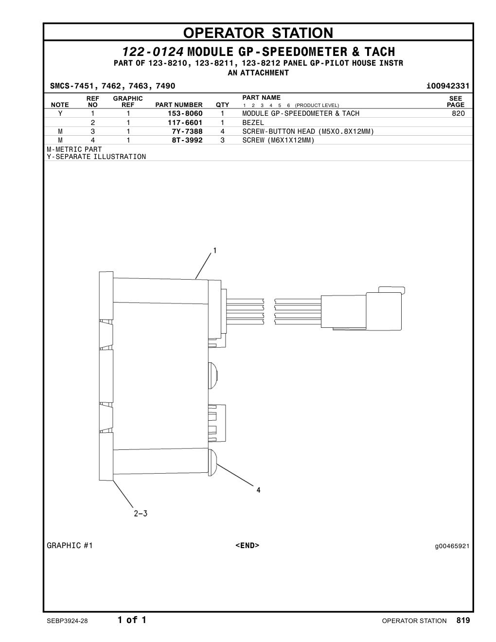 153-8060 MODULEGP-SPEEDOMETER &TACH CAT parts manual diagram