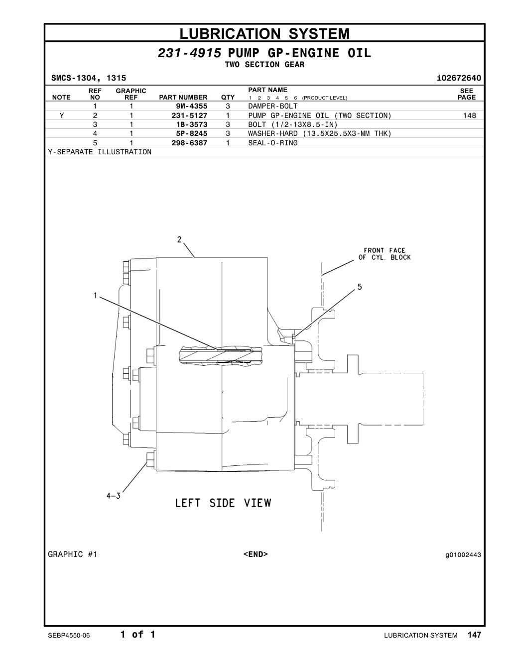 231-5127 PUMP GP-ENGINE OIL (TWO SECTION) CAT parts manual diagram