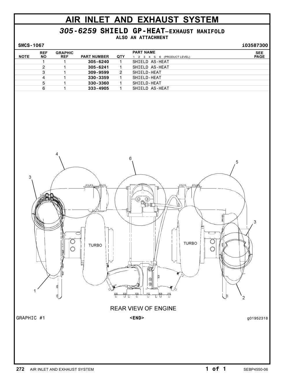 305-6240 SHIELD AS-HEAT CAT parts manual diagram