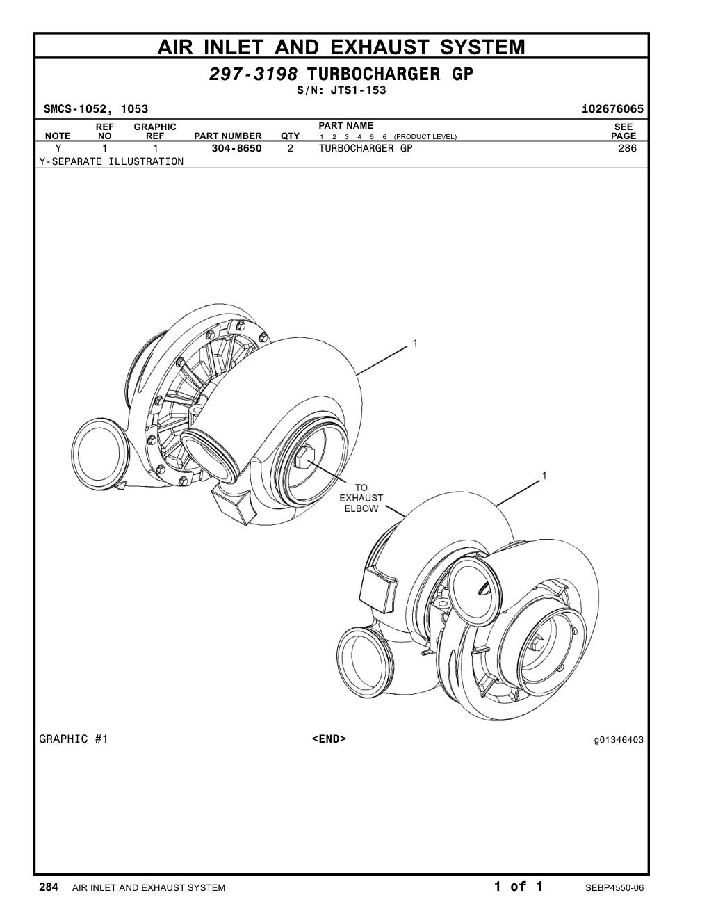 304-8650 TURBOCHARGER GP · S/N JTS1-153 CAT parts manual diagram