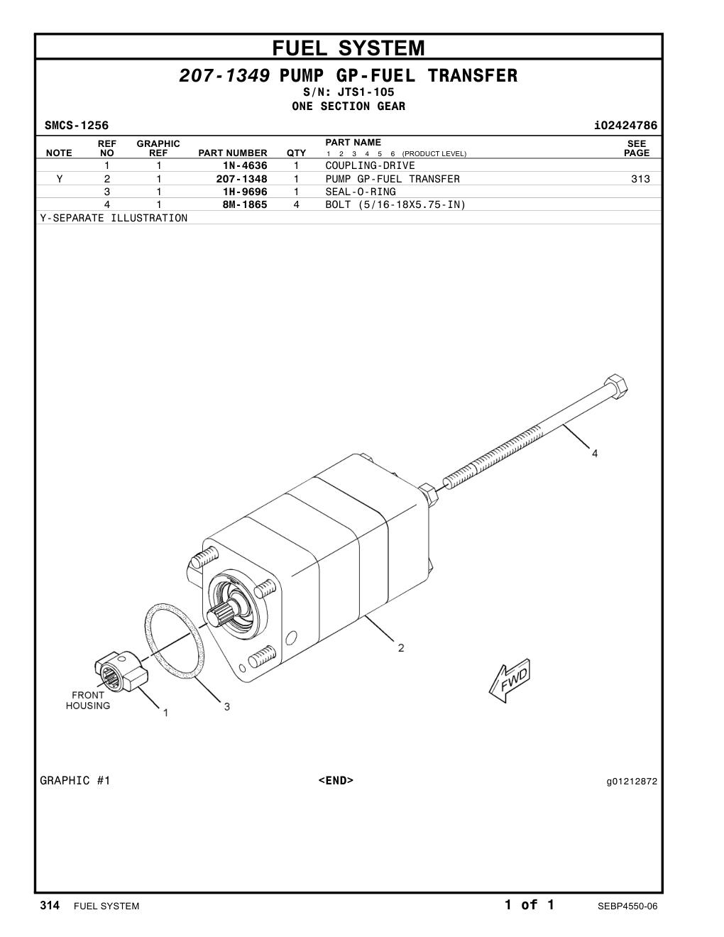 207-1348 PUMP GP-FUEL TRANSFER · S/N JTS1-105 CAT parts manual diagram