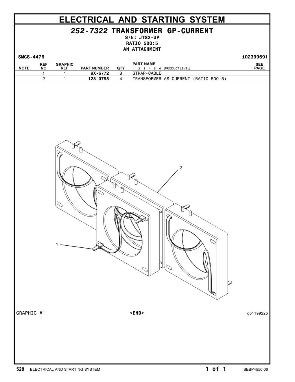 128-0795 TRANSFORMER AS-CURRENT (RATIO 500:5) · S/N JTS2-UP CAT parts manual diagram