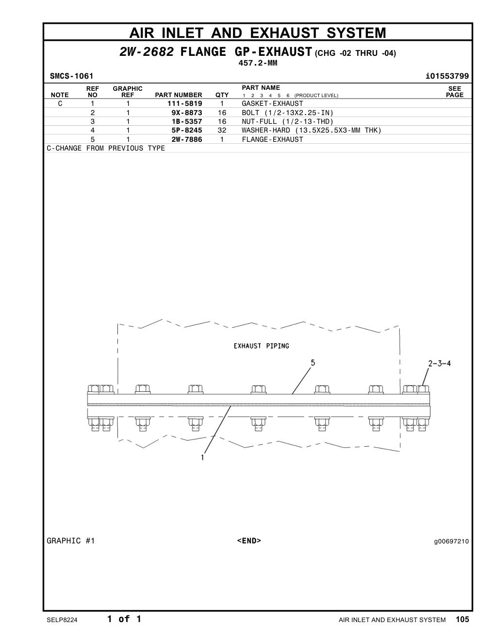 2W-7886 FLANGE-EXHAUST CAT parts manual diagram