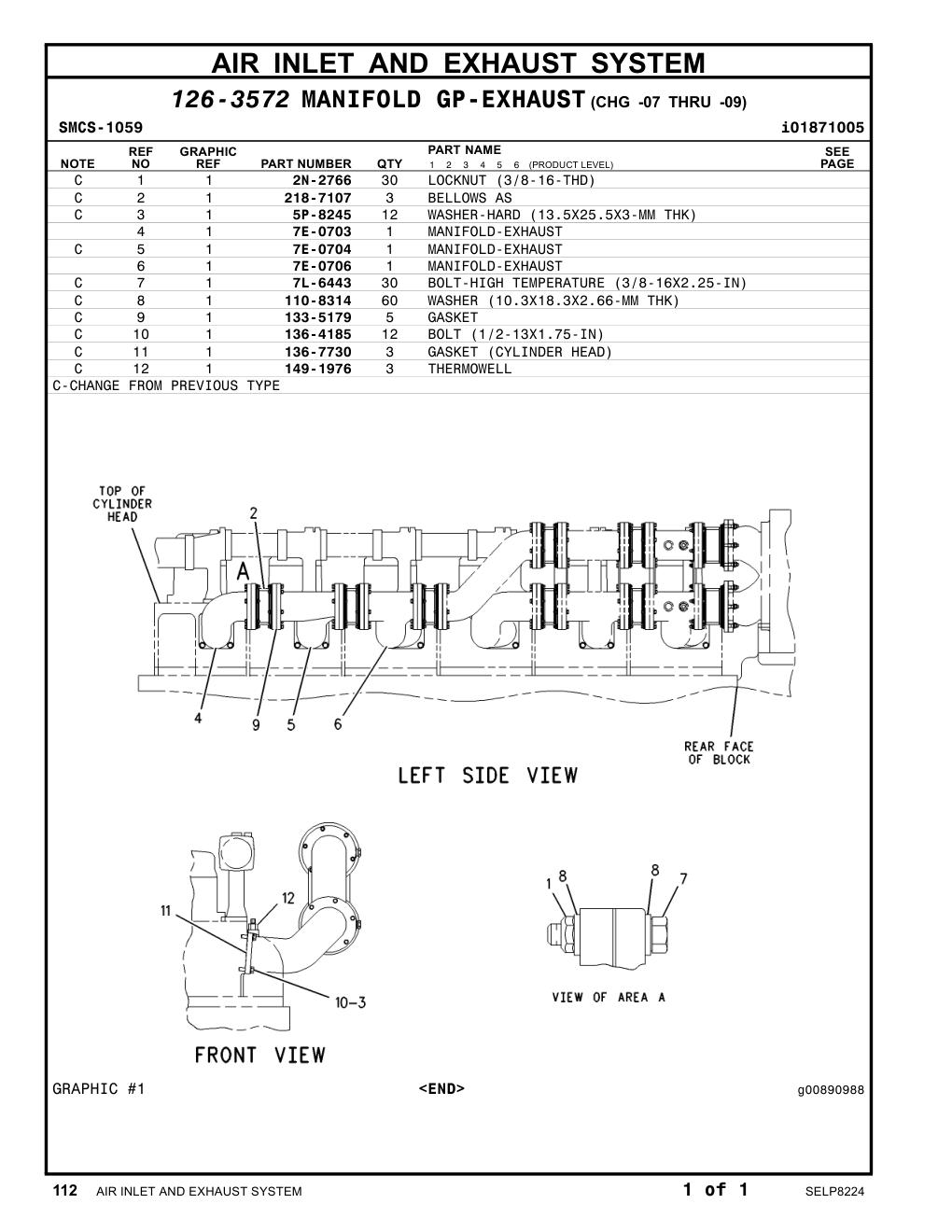 7E-0703 MANIFOLD-EXHAUST CAT parts manual diagram