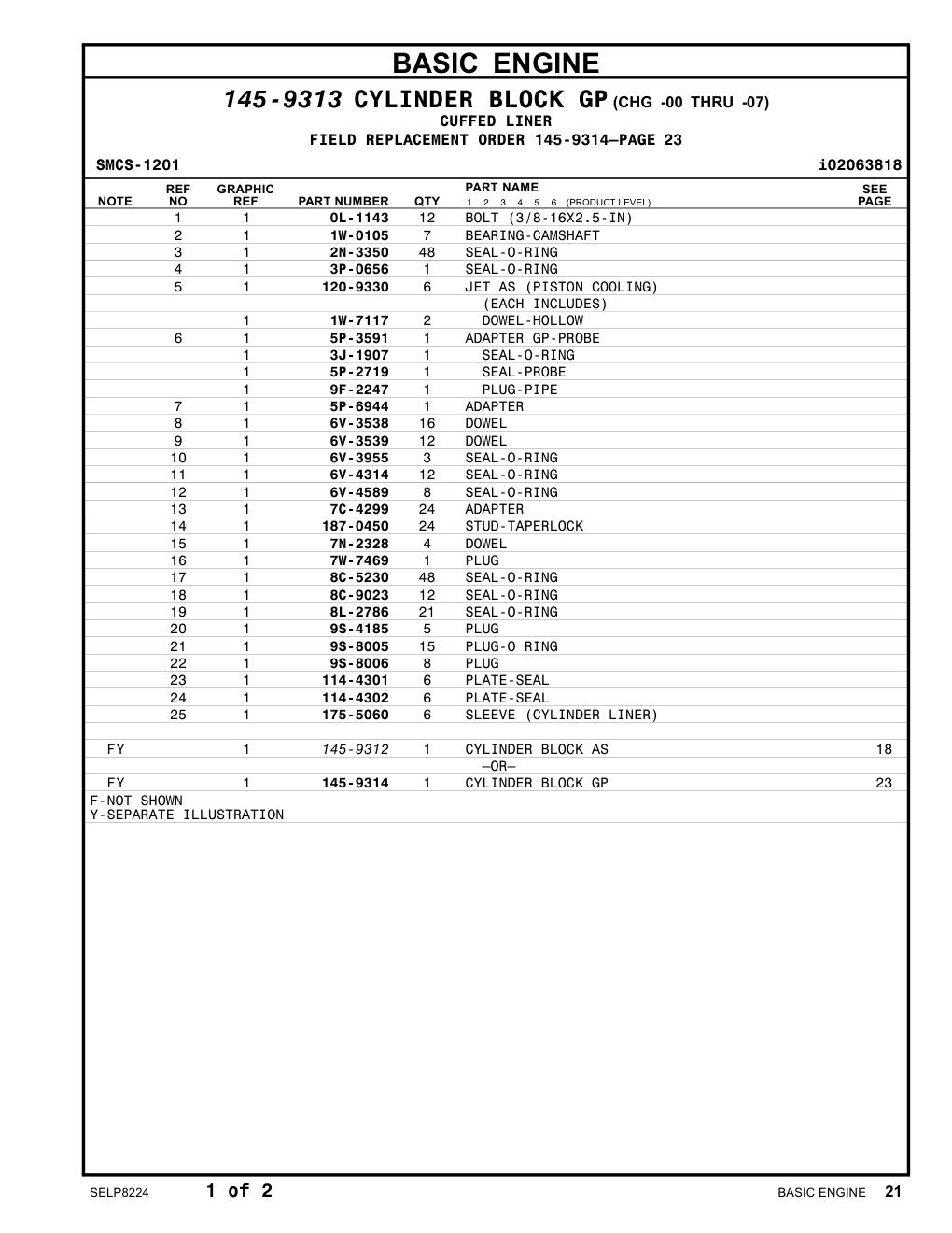 6V-3539 DOWEL CAT parts manual diagram