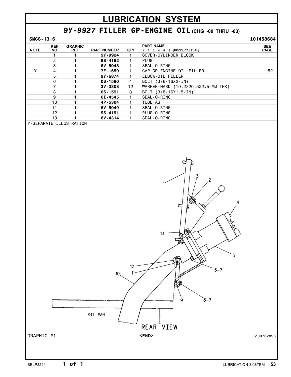 9Y-6874 ELBOW-OIL FILLER CAT parts manual diagram