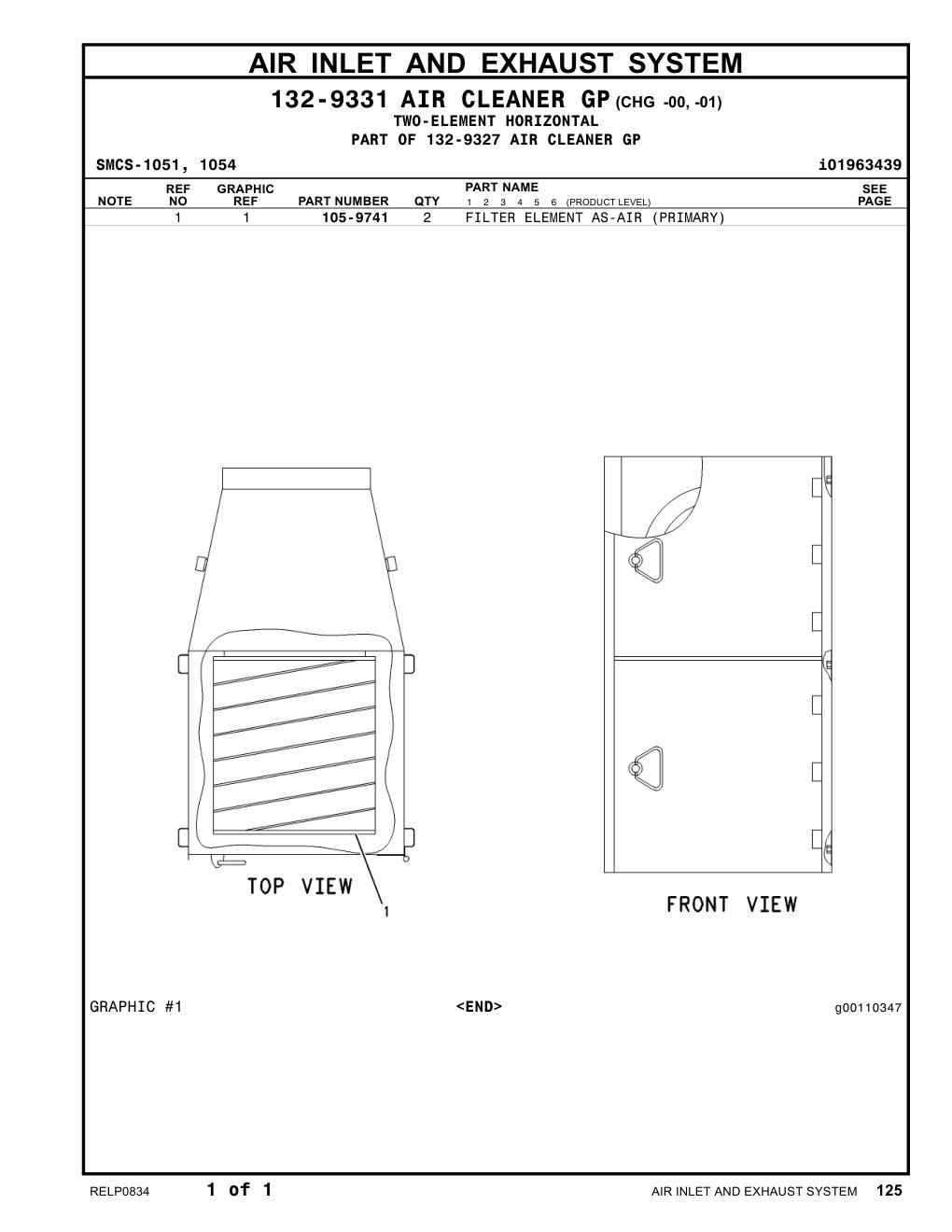 105-9741 FILTERELEMENT AS-AIR(PRIMARY) CAT parts manual diagram