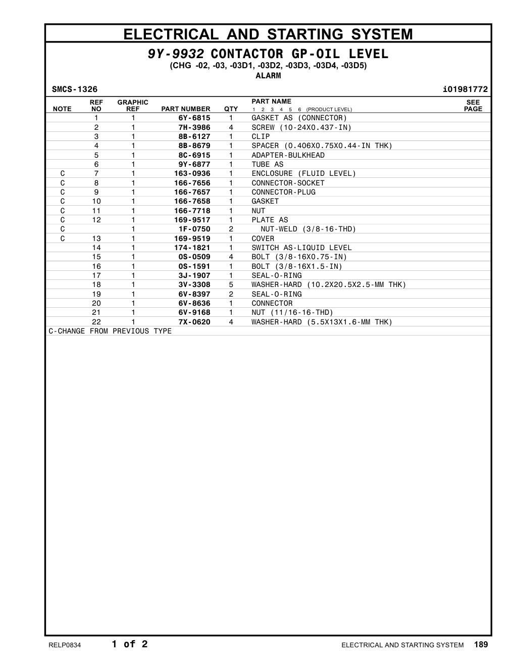 174-1821 SWITCH AS-LIQUID LEVEL CAT parts manual diagram