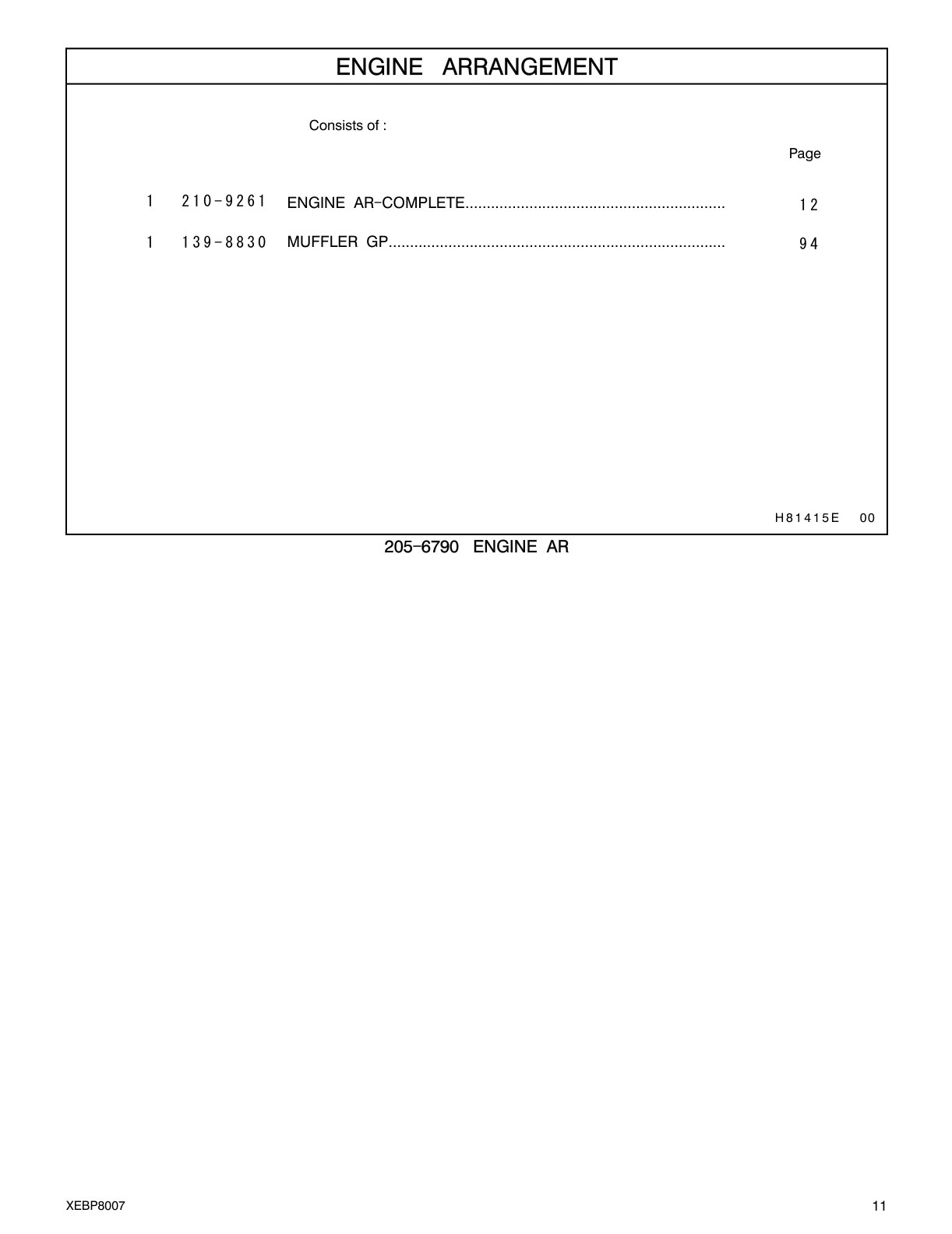 210-9261 ENGINE AR-COMPLETE CAT parts manual diagram