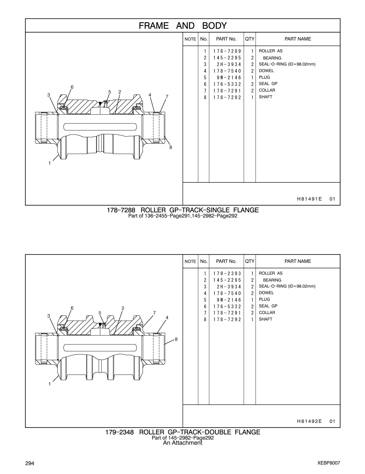 178-7289 ROLLER AS CAT parts manual diagram