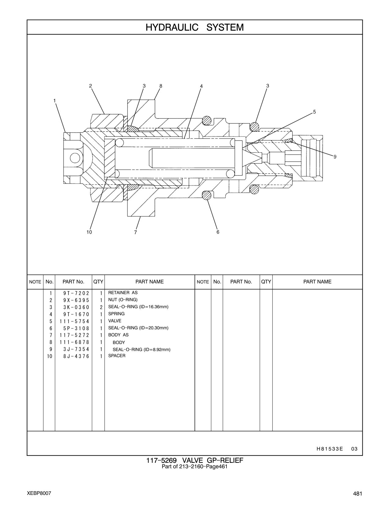 9T-1670 SPRING CAT parts manual diagram