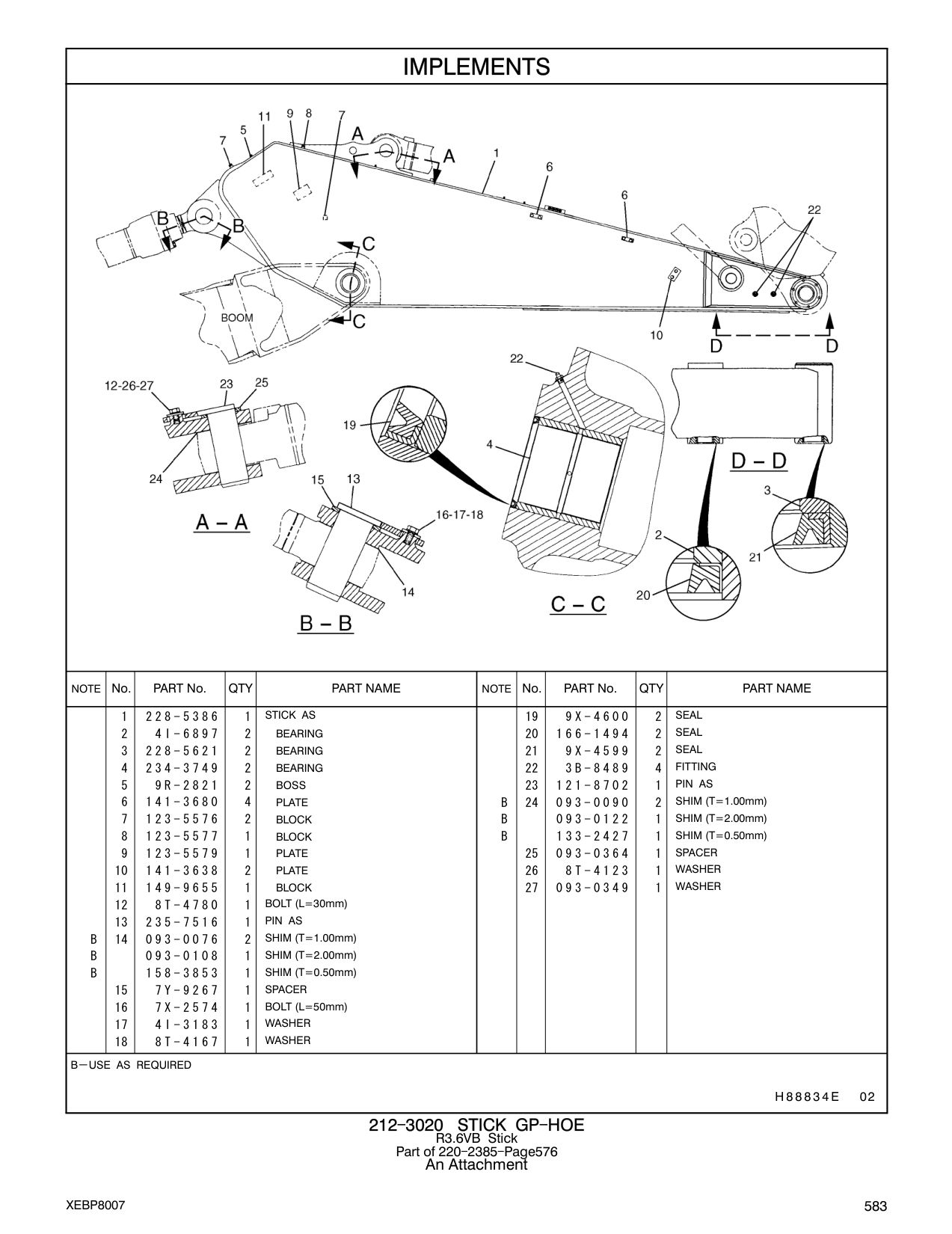 228-5386 STICK AS 19 9X-4600 2 SEAL CAT parts manual diagram