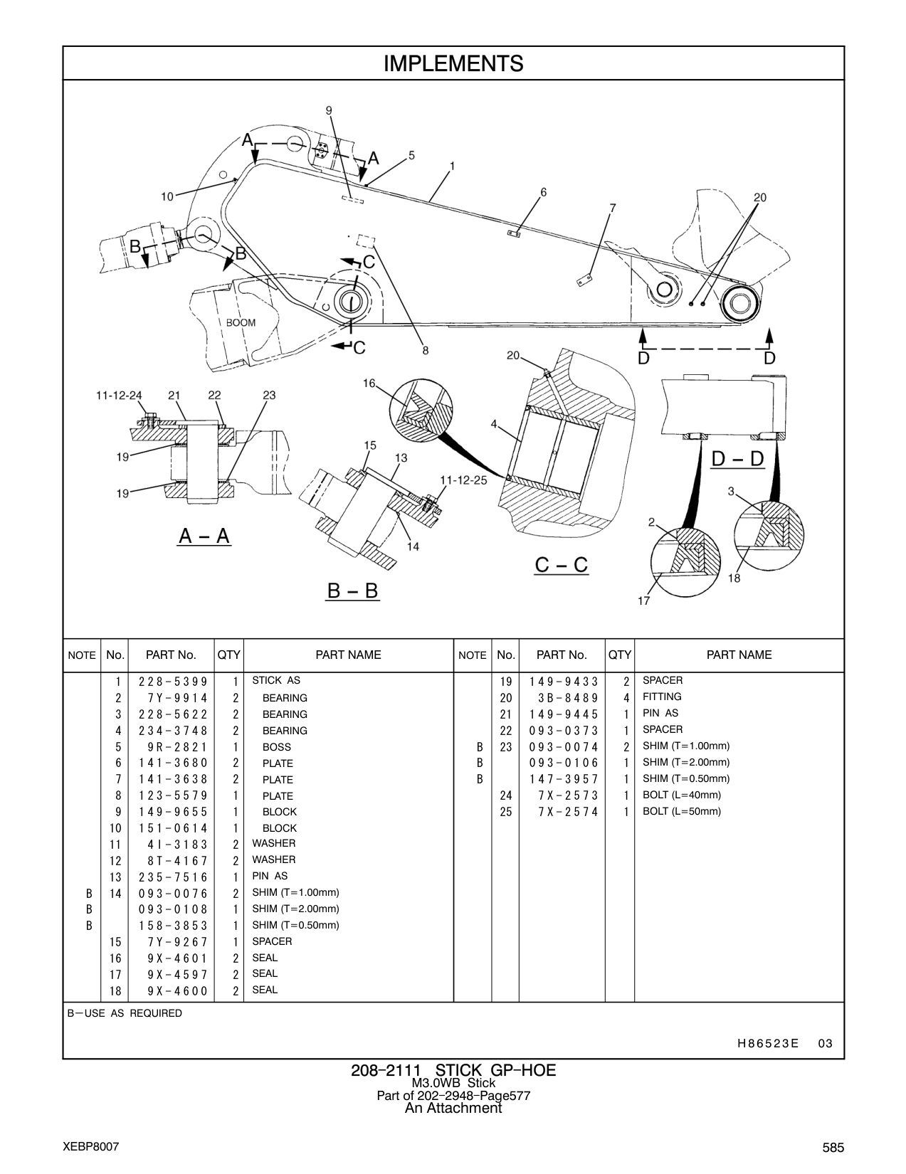 228-5399 STICK AS 19 149-9433 2 SPACER CAT parts manual diagram