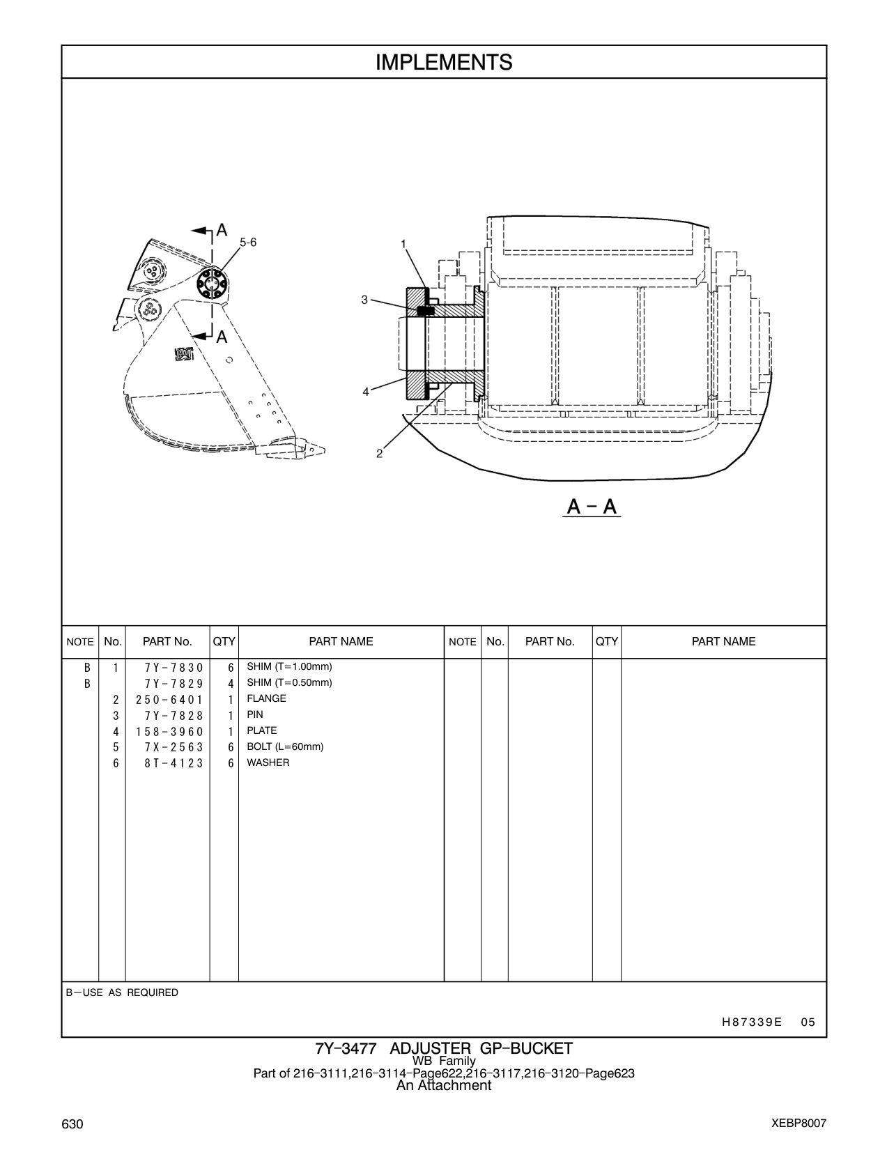 7Y-7830 SHIM (T=1.00mm) CAT parts manual diagram