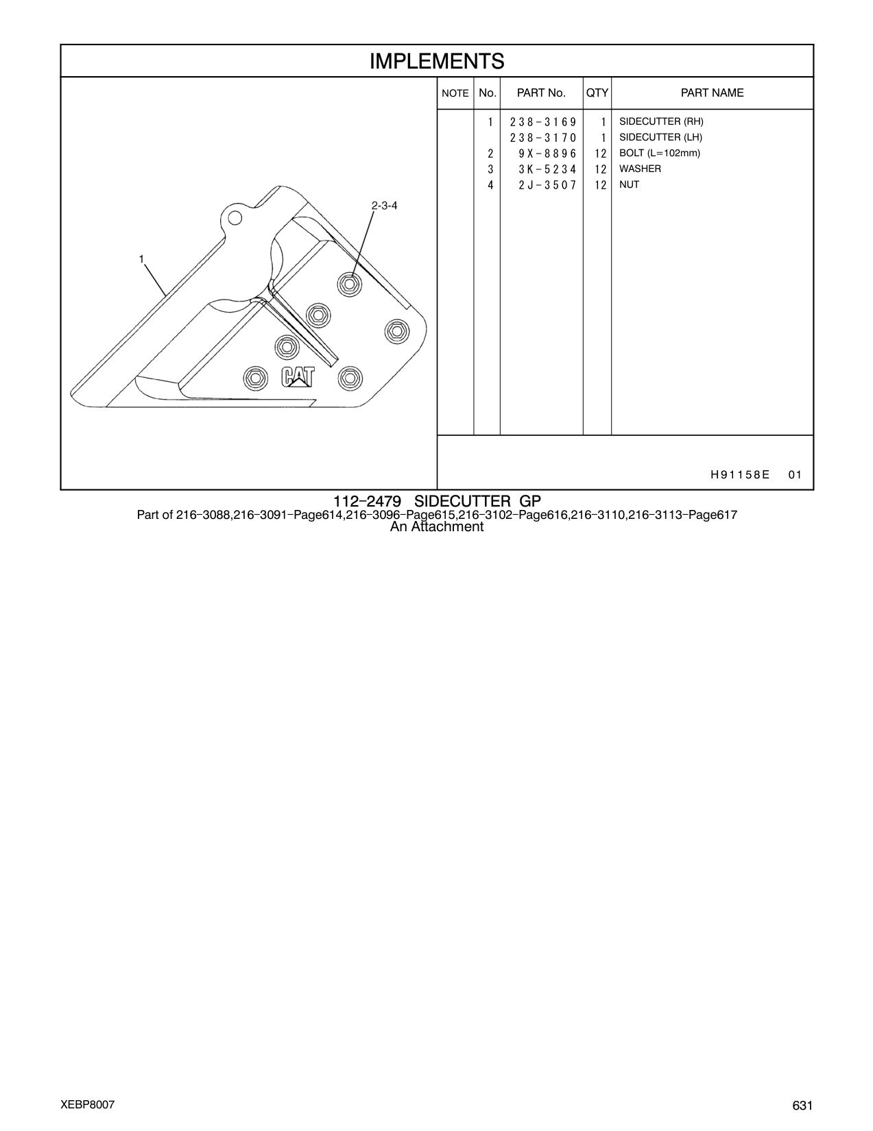 238-3169 SIDECUTTER (RH) CAT parts manual diagram