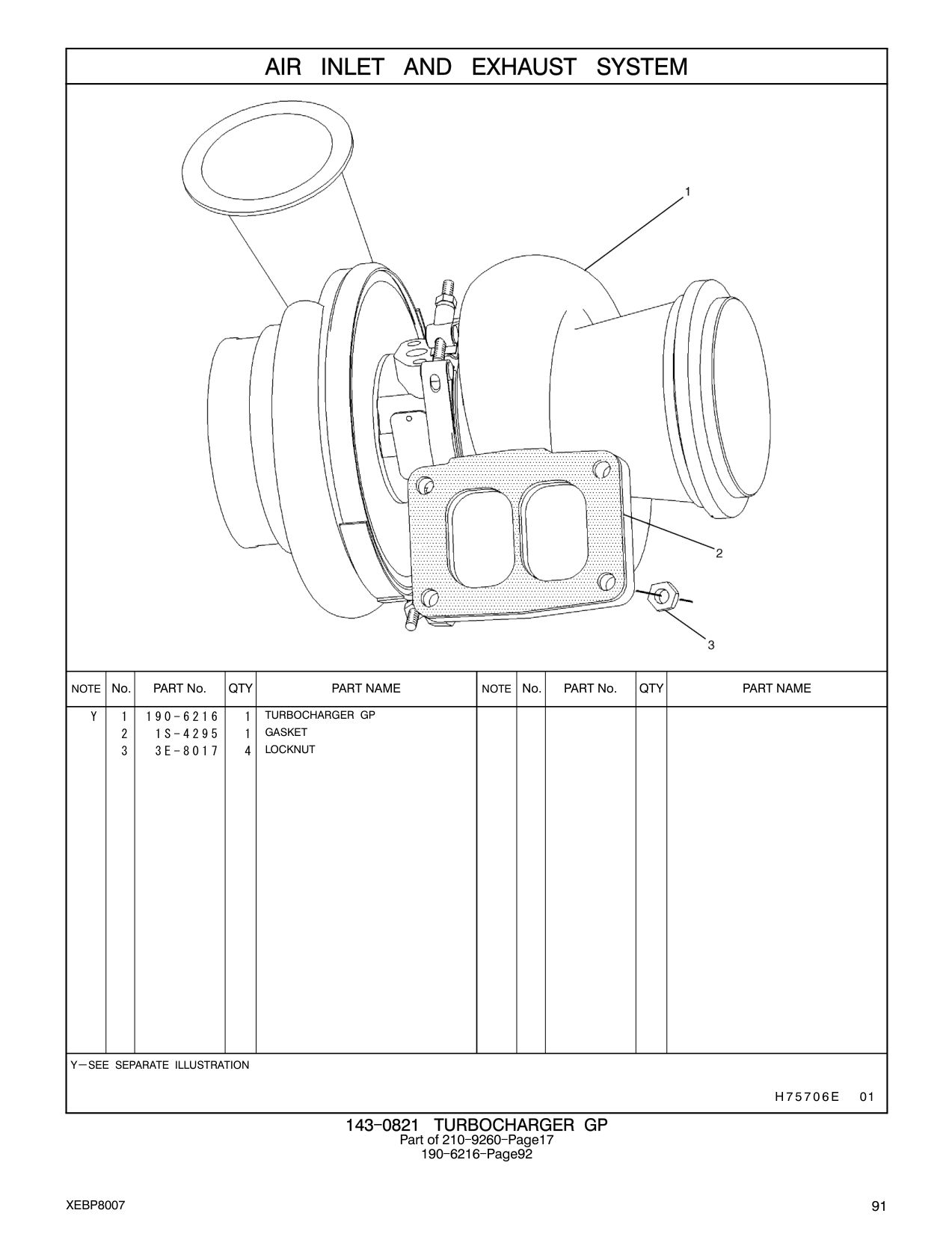 190-6216 TURBOCHARGER GP CAT parts manual diagram