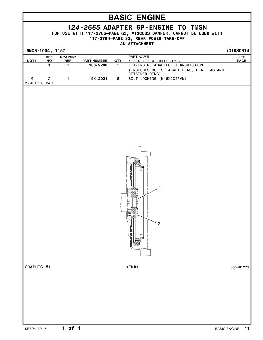 160-2280 KIT-ENGINE ADAPTER (TRANSMISSION) CAT parts manual diagram