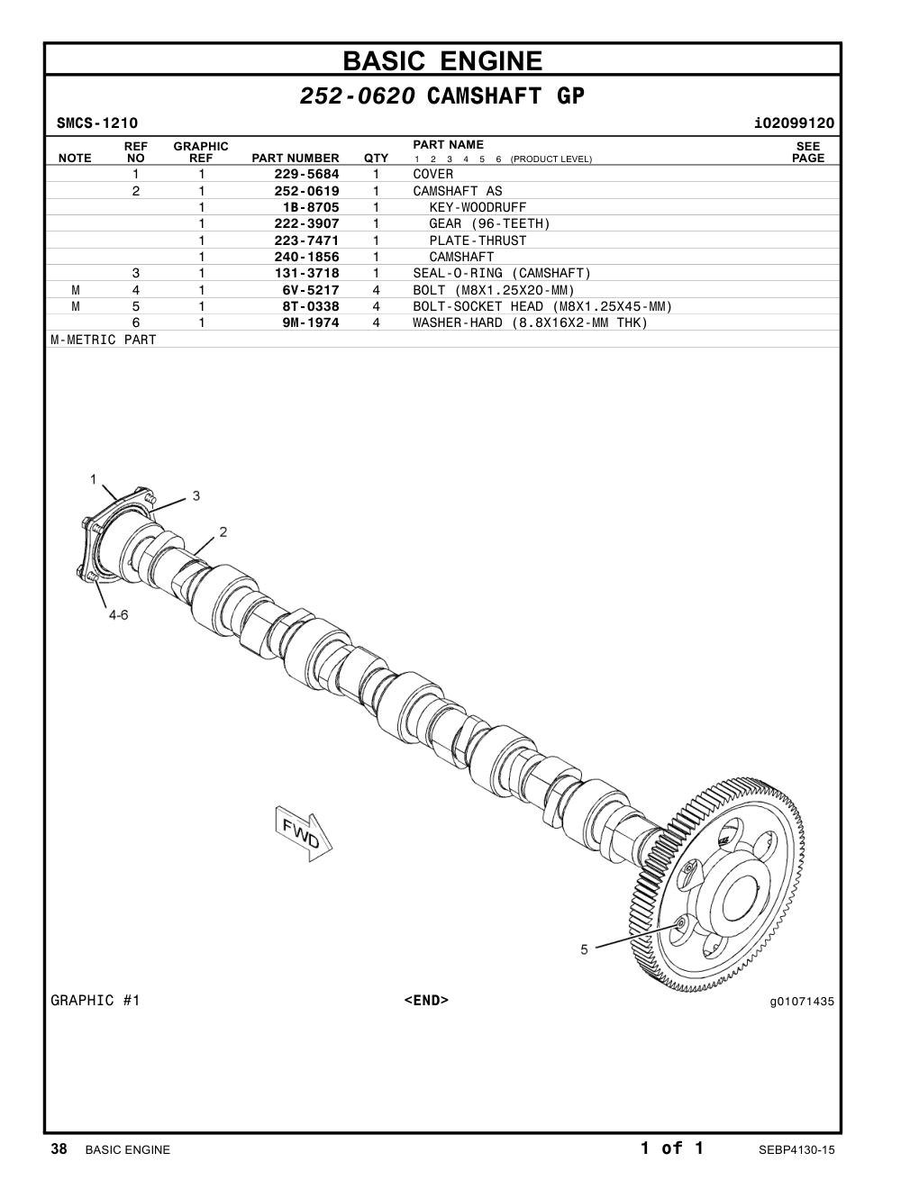 252-0619 CAMSHAFT AS CAT parts manual diagram