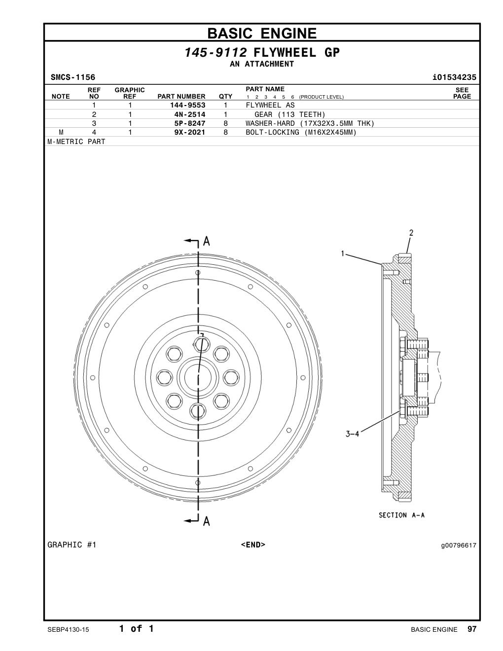 144-9553 FLYWHEEL AS CAT parts manual diagram