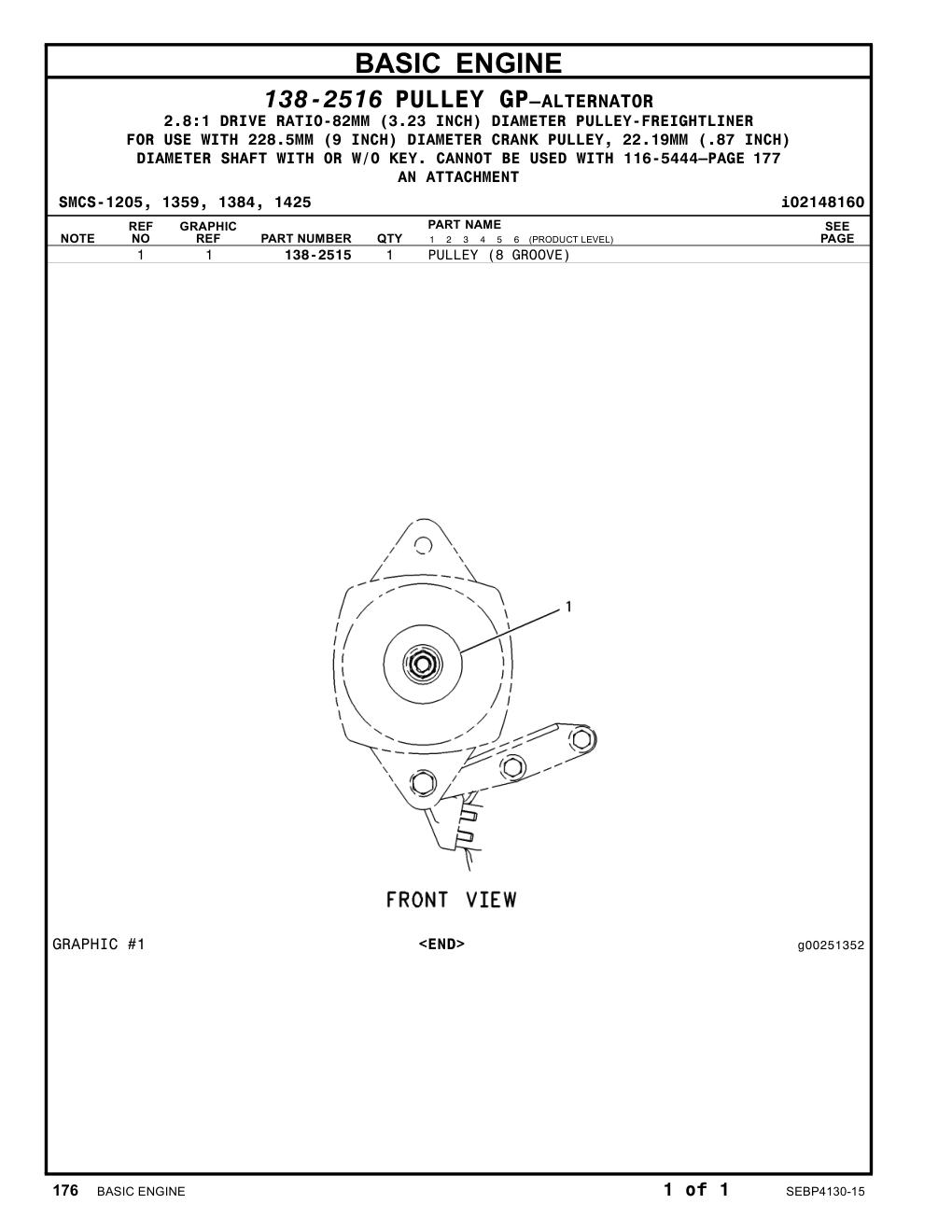 138-2515 PULLEY (8 GROOVE) CAT parts manual diagram