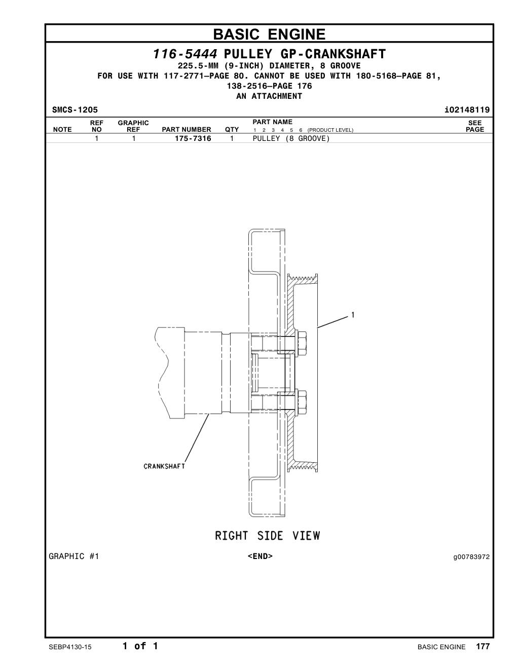 175-7316 PULLEY (8 GROOVE) CAT parts manual diagram