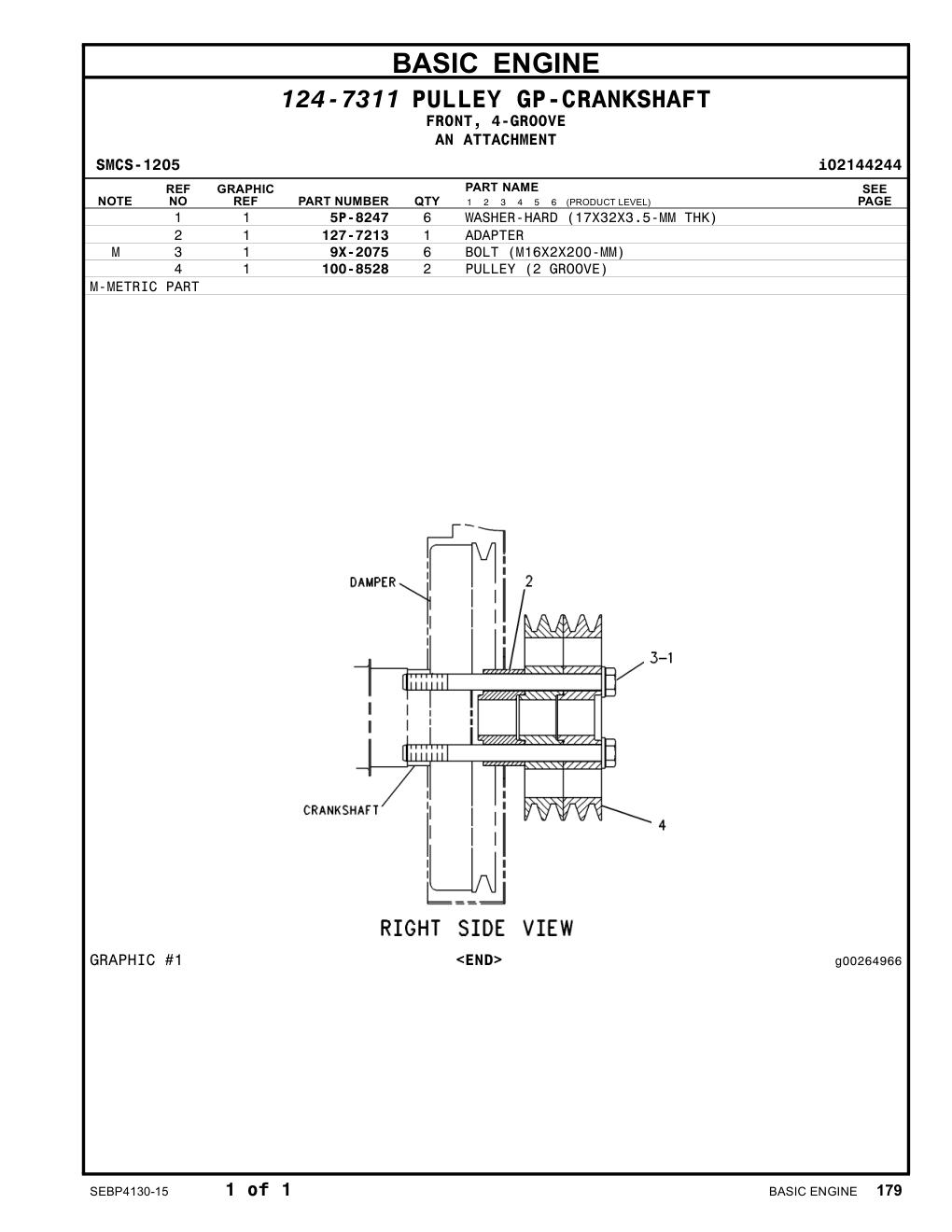 100-8528 PULLEY (2 GROOVE) CAT parts manual diagram