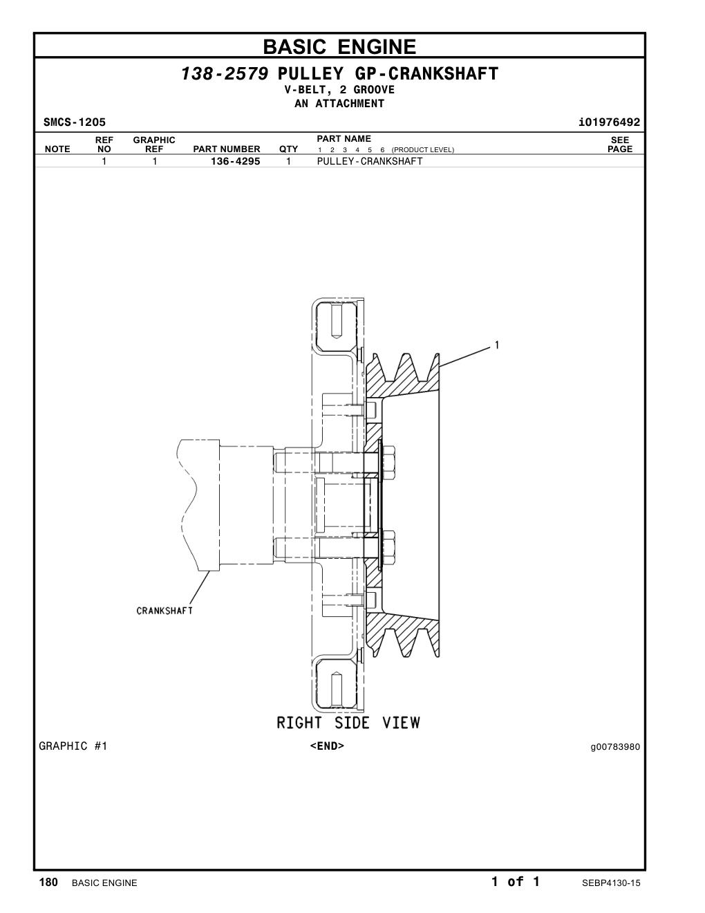 136-4295 PULLEY-CRANKSHAFT CAT parts manual diagram