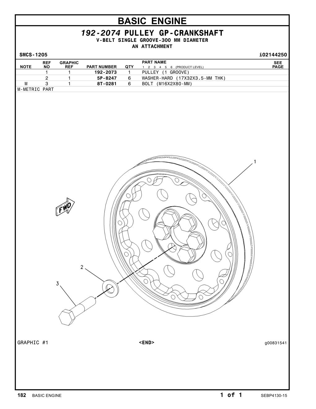 192-2073 PULLEY (1 GROOVE) CAT parts manual diagram