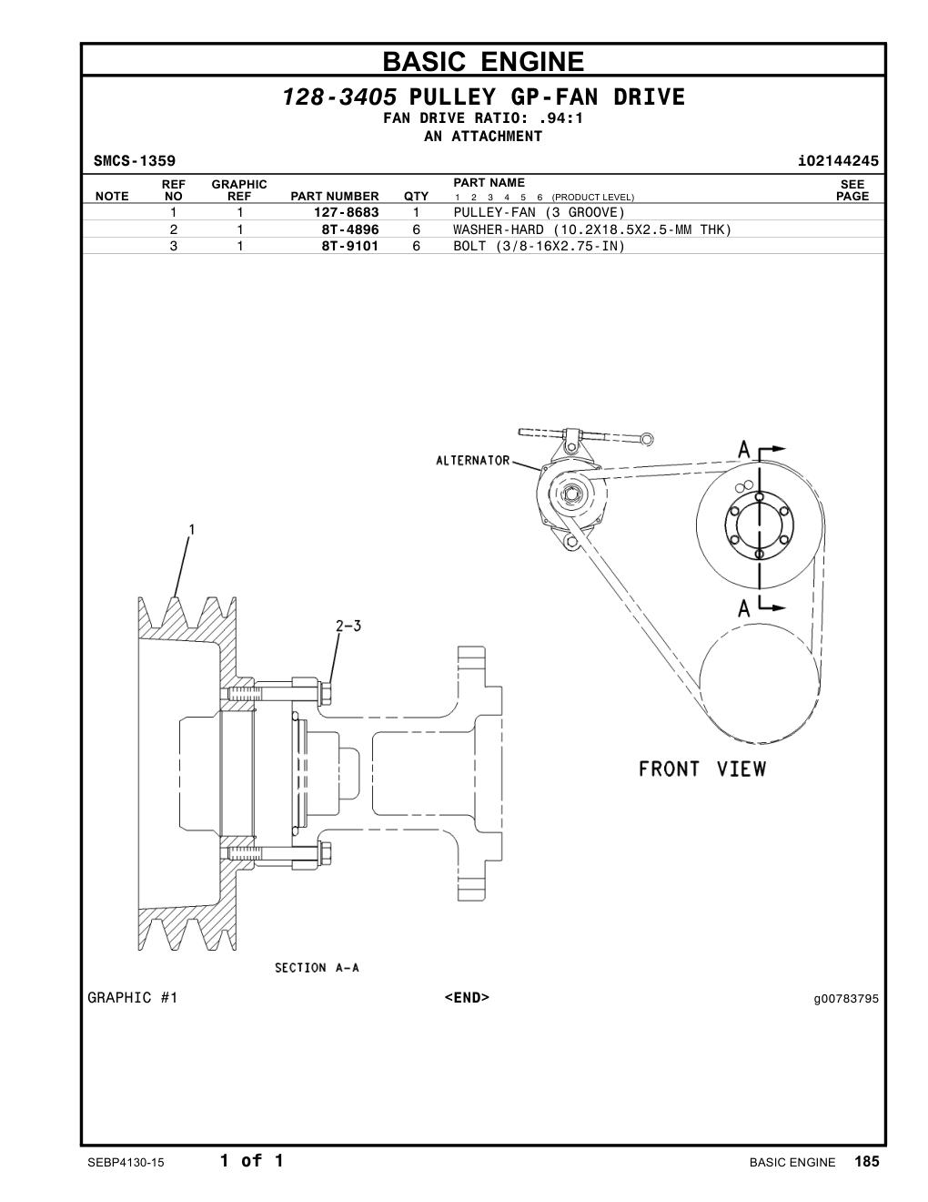 127-8683 PULLEY-FAN (3 GROOVE) CAT parts manual diagram